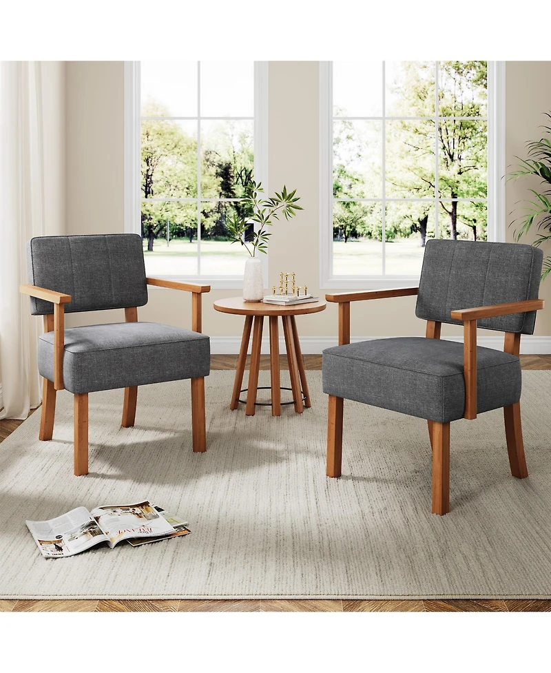 homfan Mid-Century Modern Dining Accent Chair – Sturdy Wood Frame Pu Leather or Linen Upholstery Vertical Stripes Button Tufting