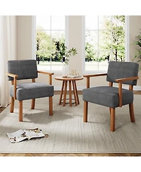 homfan Mid-Century Modern Dining Accent Chair – Sturdy Wood Frame Pu Leather or Linen Upholstery Vertical Stripes Button Tufting