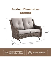 Pocassy 2-Person Wicker Outdoor Patio Glider Couch with Deep Seating and Cushions, Suitable for Porch Deck Balcony