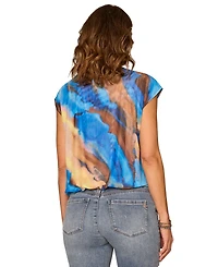 Democracy Petite Pleated Bubble Hem Placement Print Knit Top