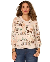 Democracy Petite Printed Round Neck Cardigan