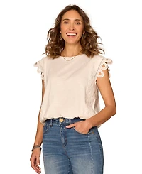 Democracy Petite Bubble Hem Cap-Sleeve Top