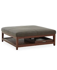 Jacey 17" Leather Square Wood Tray Ottoman