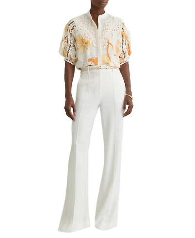 Reiss Women's Floral-Print Lace-Trim Shirt