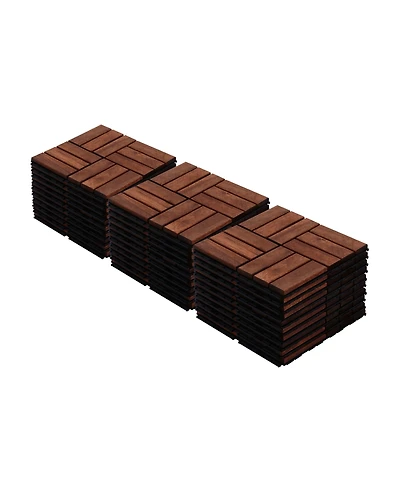 Mondawe 12-inch x 12-inch Acacia Wood Checker Pattern Interlocking Deck Tiles