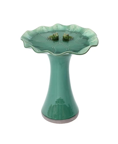 LuxenHome Ceramic Toadstool Birdbath with Two Frogs, 20-Inch Outdoor Garden Decor
