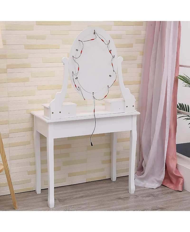 gaomon Vanity Desk with 360° Oval Mirror & Stool, 5 Drawers, 3 Led Light Modes, Modern Makeup Table for Women