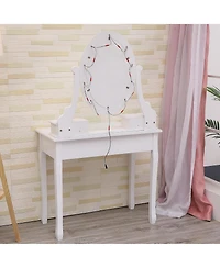 gaomon Vanity Desk with 360° Oval Mirror & Stool, 5 Drawers, 3 Led Light Modes, Modern Makeup Table for Women