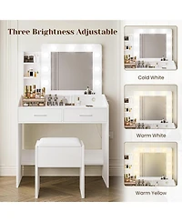 gaomon Modern Vanity Desk with Large Mirror, Dimmable Led Lights, Power Outlet