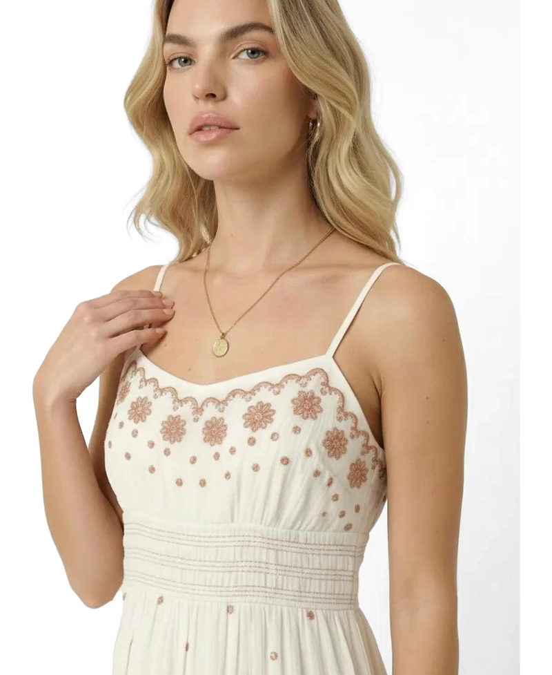 Modenaire Women's Sleeveless Embroidered Tiered Maxi Dress