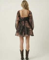Modenaire Women's Floral Organza Puff-Sleeve Mini Dress