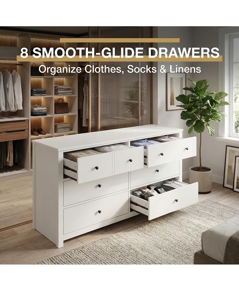 gaomon 8 Drawers Dresser for Bedroom, Fluted Wood Drawers