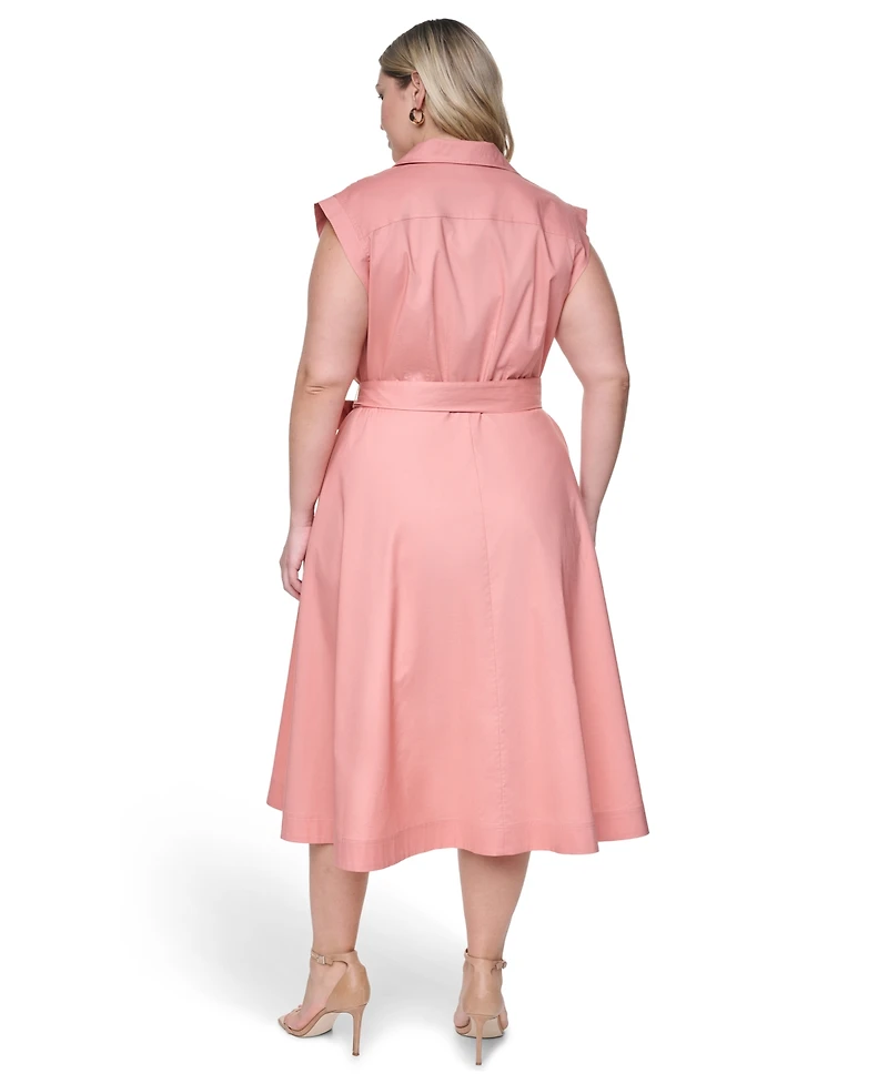 Calvin Klein Plus Cotton-Blend Collared V-Neck Shirt Dress