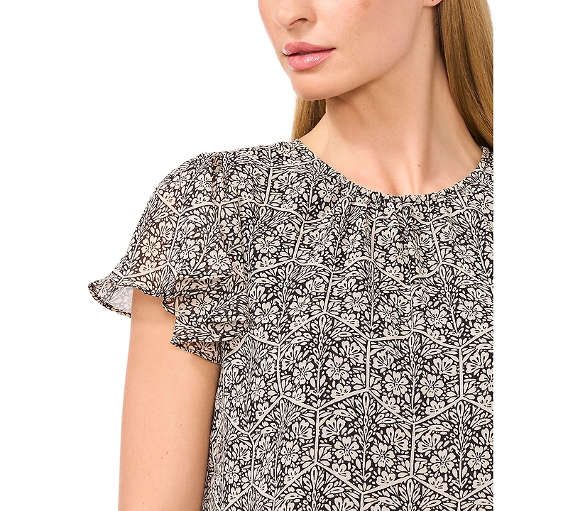 CeCe Women's Flutter-Sleeve Crewneck Top