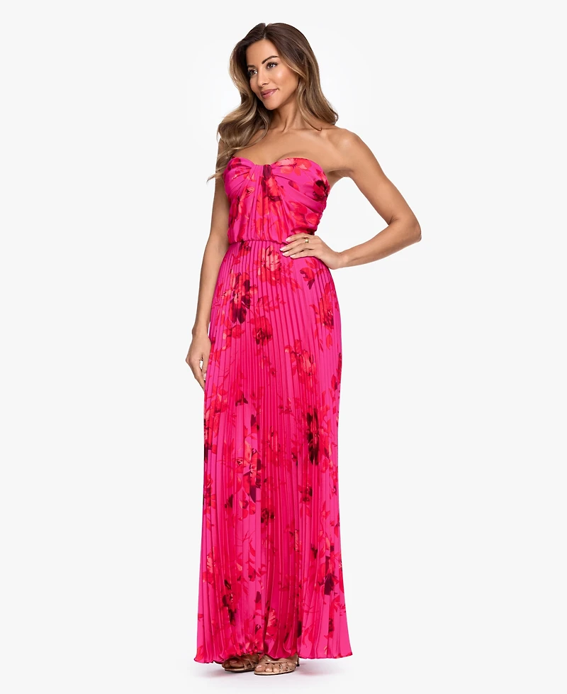 Betsy & Adam Women's Strapless Pleated Gown
