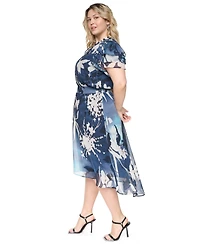 Dkny Plus Tie Neck Flutter-Sleeve Dress