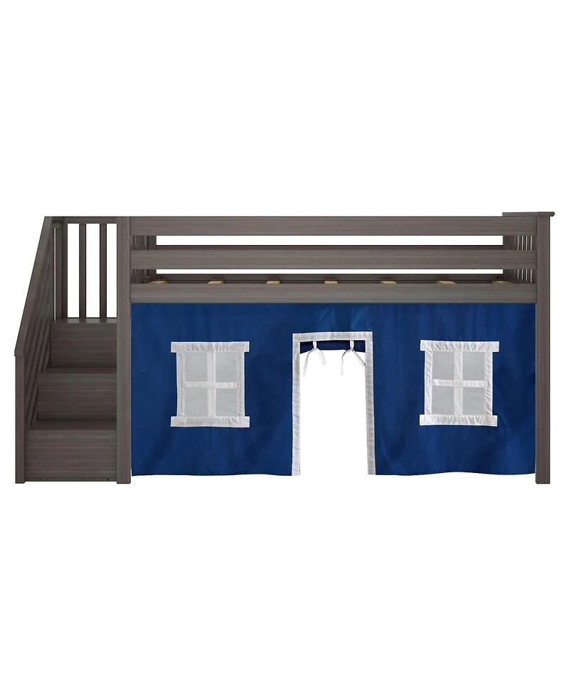 Max & Lily Twin Low Loft with Stairs and Curtains