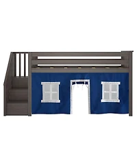 Max & Lily Twin Low Loft with Stairs and Curtains