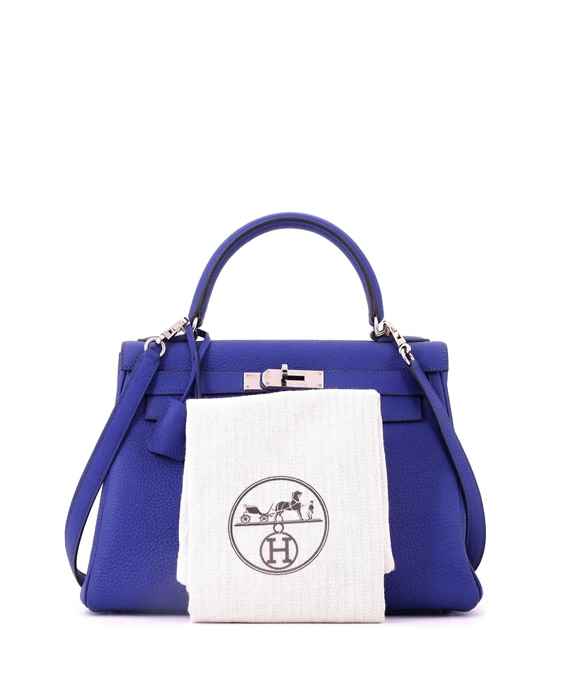 Pre-Owned HERMES Kelly Handbag Blue Togo with Palladium Hardware