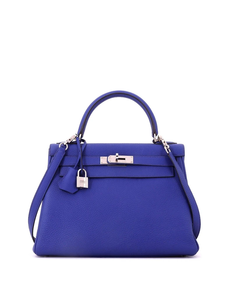 Pre-Owned HERMES Kelly Handbag Blue Togo with Palladium Hardware