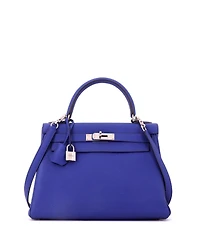 Pre-Owned HERMES Kelly Handbag Blue Togo with Palladium Hardware