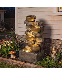 Outsunny Outdoor Fountain with Led Lights, Resin Garden Fountain