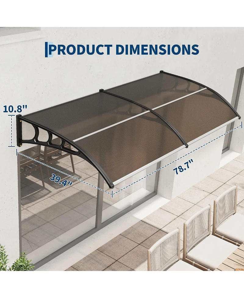 gaomon 40"x80" Window Awning Canopy Exterior, Polycarbonate Cover, for Door Entrance