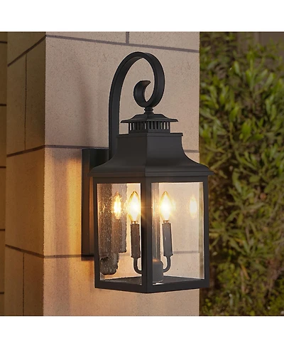 Clihome Outdoor Wall Lantern Light, Vintage Metal Sconce with Clear Seeded Glass (Bulb Not Included)