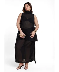 Eloquii Women's Plus Sheer Printed Organza Skirt