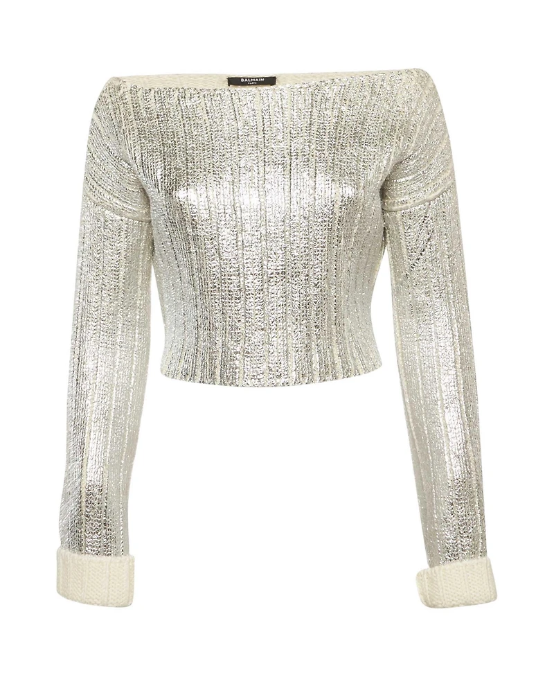 Pre-Owned Balmain Women's Metallic Coated Rib Knit Sweater