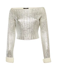 Pre-Owned Balmain Women's Metallic Coated Rib Knit Sweater