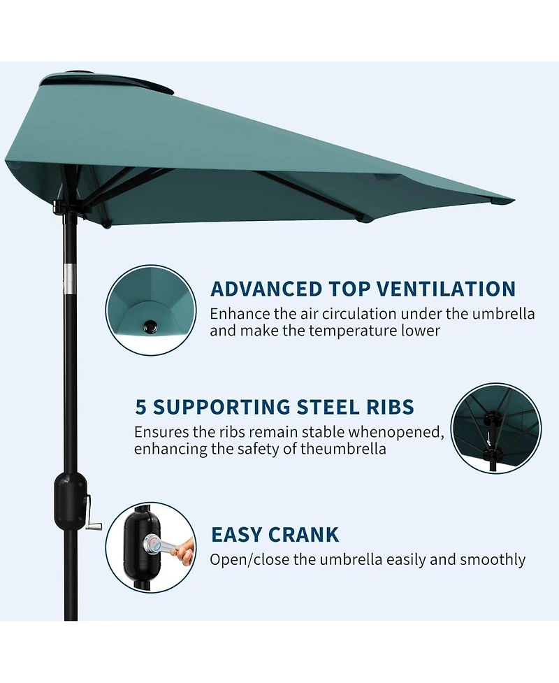 gaomon Half Patio Umbrella with Smooth Crank Lift, Shade Canopy for Patio, Backyard, Garden (No Base)