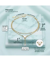 14K Gold Plated Double Layer Pearl and Butterfly Anklet