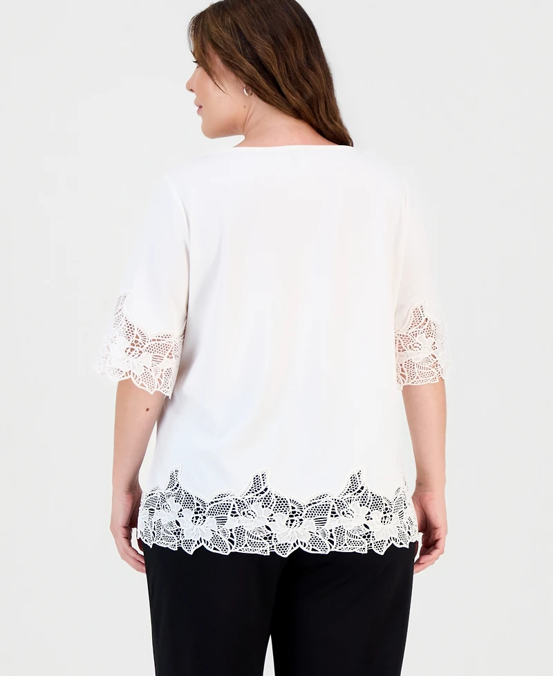 Anne Klein Plus Size Lace-Trim Asymmetrical-Hem Blouse