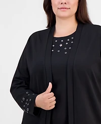 Anne Klein Plus Open-Front Grommet-Trim Cardigan