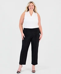 Anne Klein Essentials Plus Pull-On Pintuck Straight-Leg Scuba Suede Pants