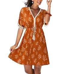 Cupshe Women's Boho V-Neck Mini Beach Dress