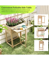 Sugift Wooden Raised Garden Bed with Legs and Foldable Side Table