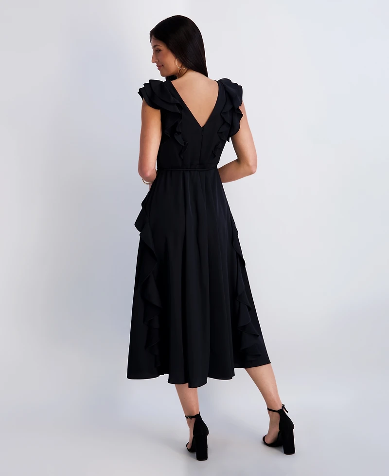 Kensie Women's Silky Woven Ruffle Midi Dress