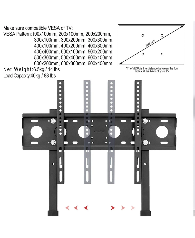 Unho Floor Standing Tv Stand 3 Height Adjustable Fits 32"-65" Adjustable Wall-Leaning Design Max Vesa 600400mm