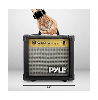 Pyle 10W Portable Mini Electric Guitar Amp, Practice Amplifier with 5" Speaker, Gain & Distortion Controls, Headphone Output, Carry Handle