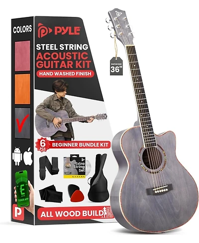 Pyle Beginners 6-String Acoustic Guitar, 36" Cutaway Body With Kit