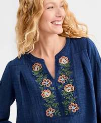 Style & Co Women's Embroidered Indigo Gauze Top, Macy's Exclusive