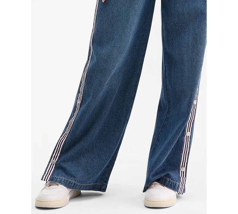Madden Girl Juniors' High-Rise Wide-Leg Varsity Jeans
