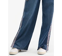 Madden Girl Juniors' High-Rise Wide-Leg Varsity Jeans