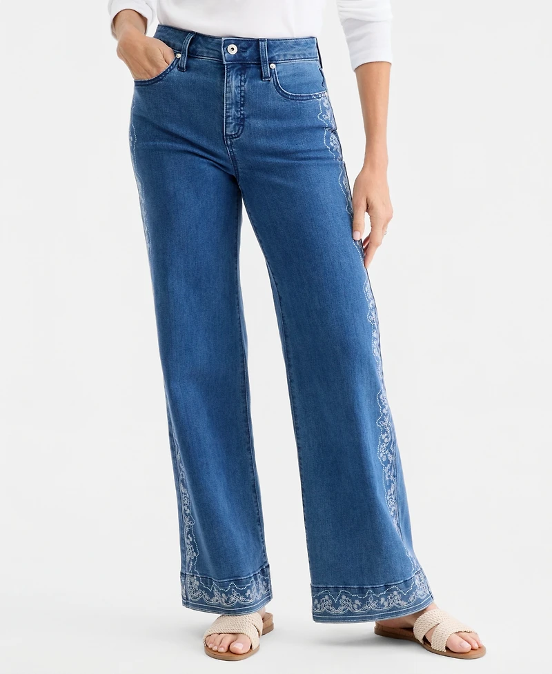 Style & Co Women's Printed High-Rise Five-Pocket Wide-Leg Jeans, Macy's Exclusive