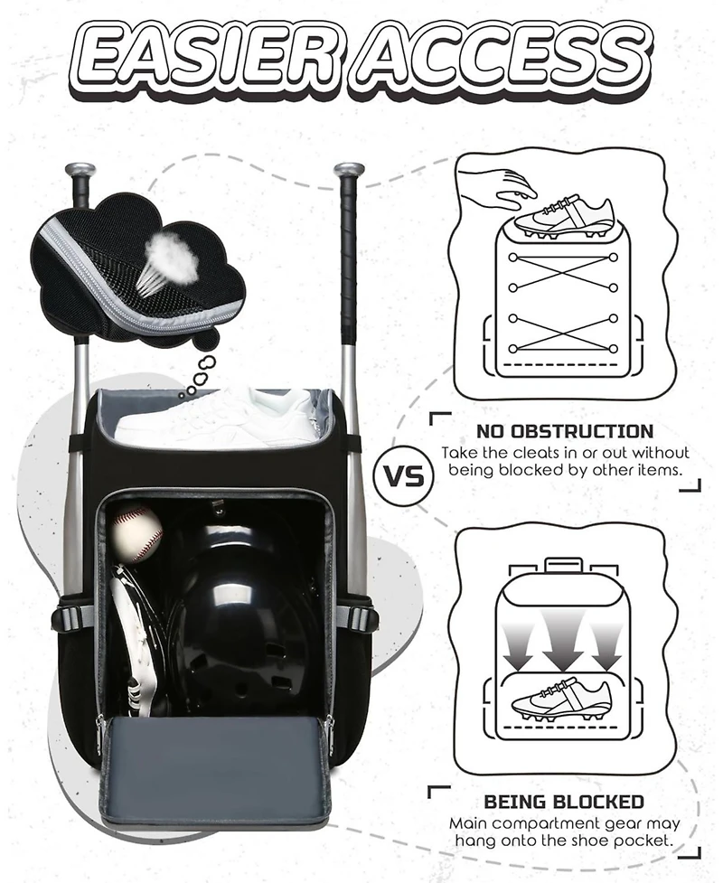 Furlihong Solid Pattern Baseball Softball Gear Backpack for Boys and Girls Ages 8-14 - Youth Bat Bag with Ventilated Shoe Compartment for Players