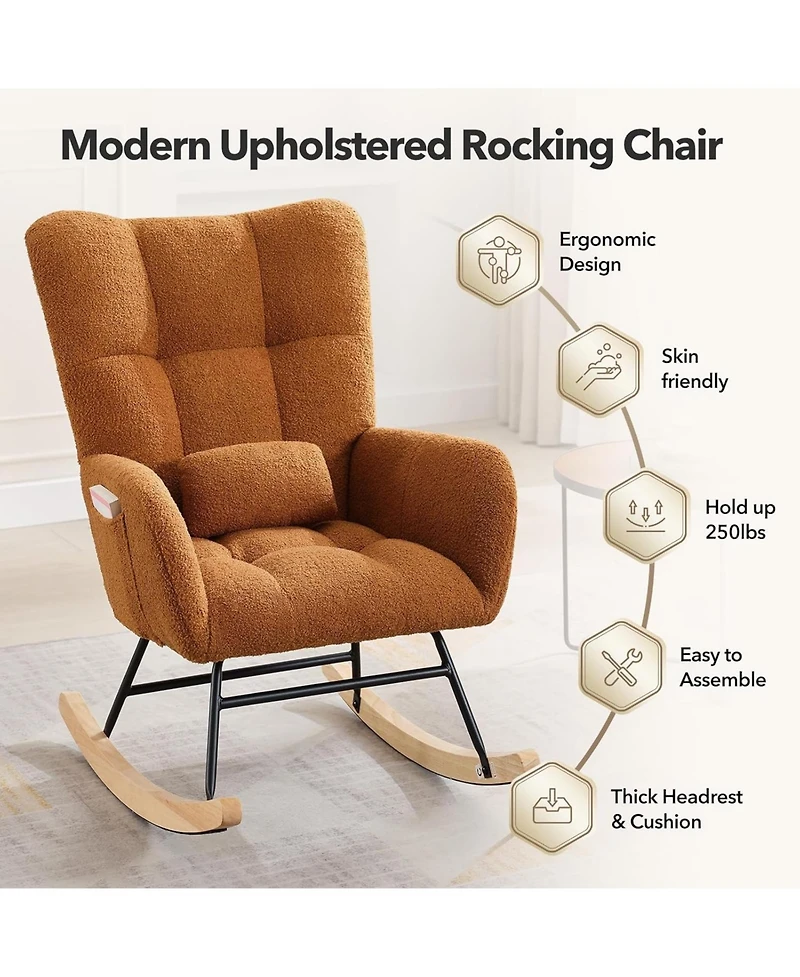 gaomon Nursery Rocking Chair with High Back & Padded Seat, Upholstered Glider