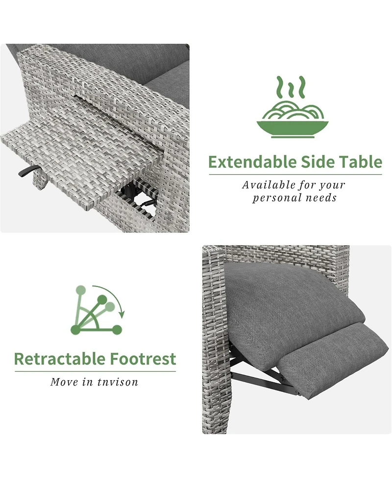 gaomon Outdoor Reclining Patio Chair with Adjustable Backrest & Footrest, All Weather Wicker Chaise Lounge with Air Pump, 150degree(s) Lay Flat Design