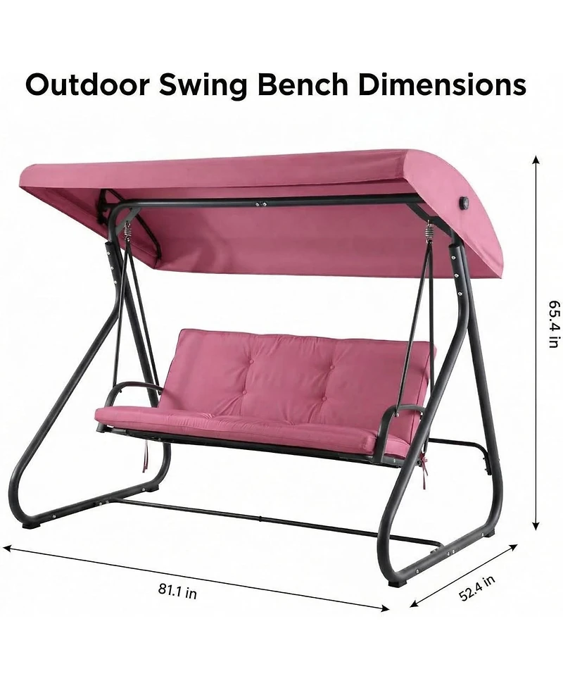 gaomon 3-Seat Outdoor Swing Glider with Canopy, Converts to Bed, 750 lbs Capacity for Patio Backyard Garden